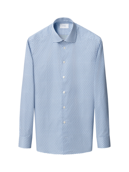 Eton Cotton Twill Regular Fit Geo Floral Wrinkle-Resistant Shirt, Dark Blue, Dark Blue