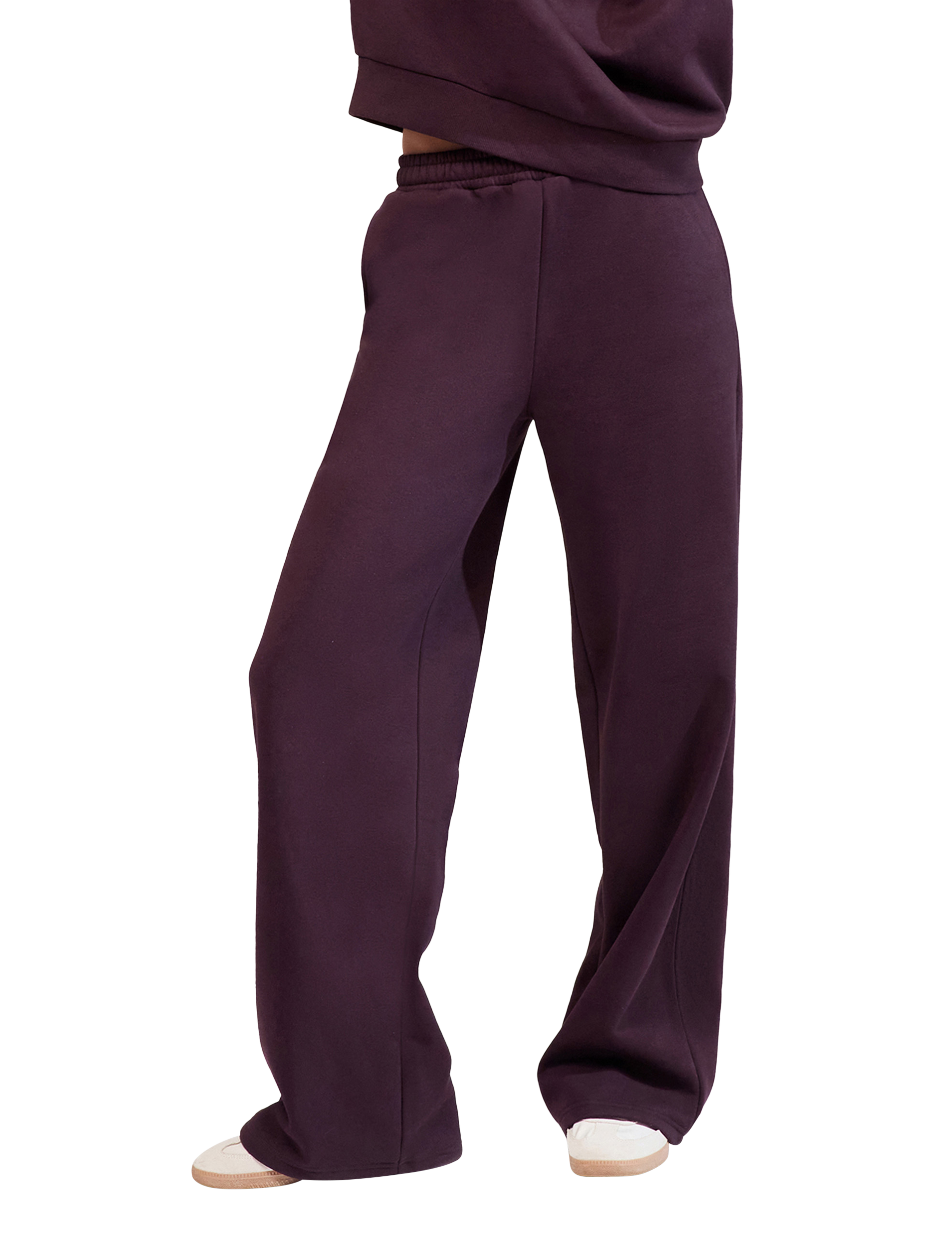 Product image 1 of 5, which shows Lovall Relaxed Fit Wide Leg Joggers, Wine, 6