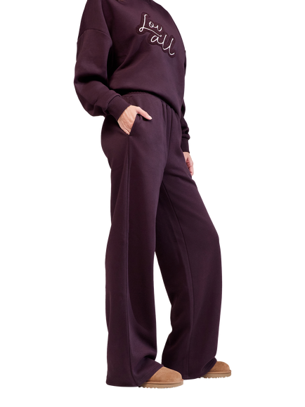 Lovall Relaxed Fit Wide Leg Joggers, Wine - view 2, Wine