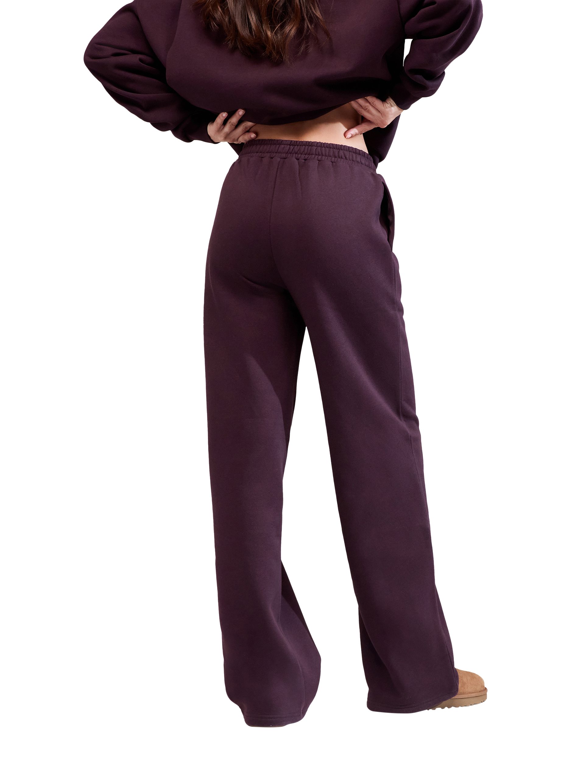 Product image 3 of 5, which shows Lovall Relaxed Fit Wide Leg Joggers, Wine, 6