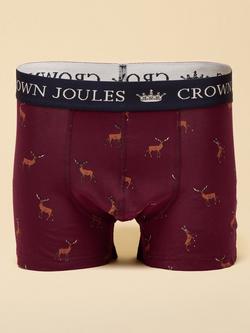 Joules Crown Joules Cotton Stretch Graphic Print Boxers, Pack of 2 - view 2, Burgundy