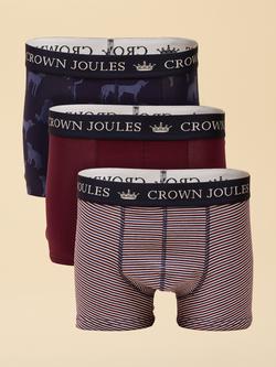 Joules Crown Joules Cotton Stretch Graphic Print Boxers, Pack of 3, Red/Multi
