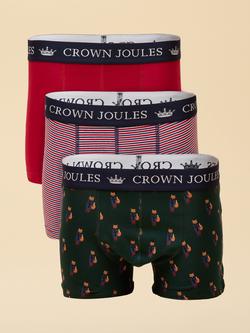 Joules Crown Joules Cotton Stretch Graphic Print Boxers, Pack of 3, Green