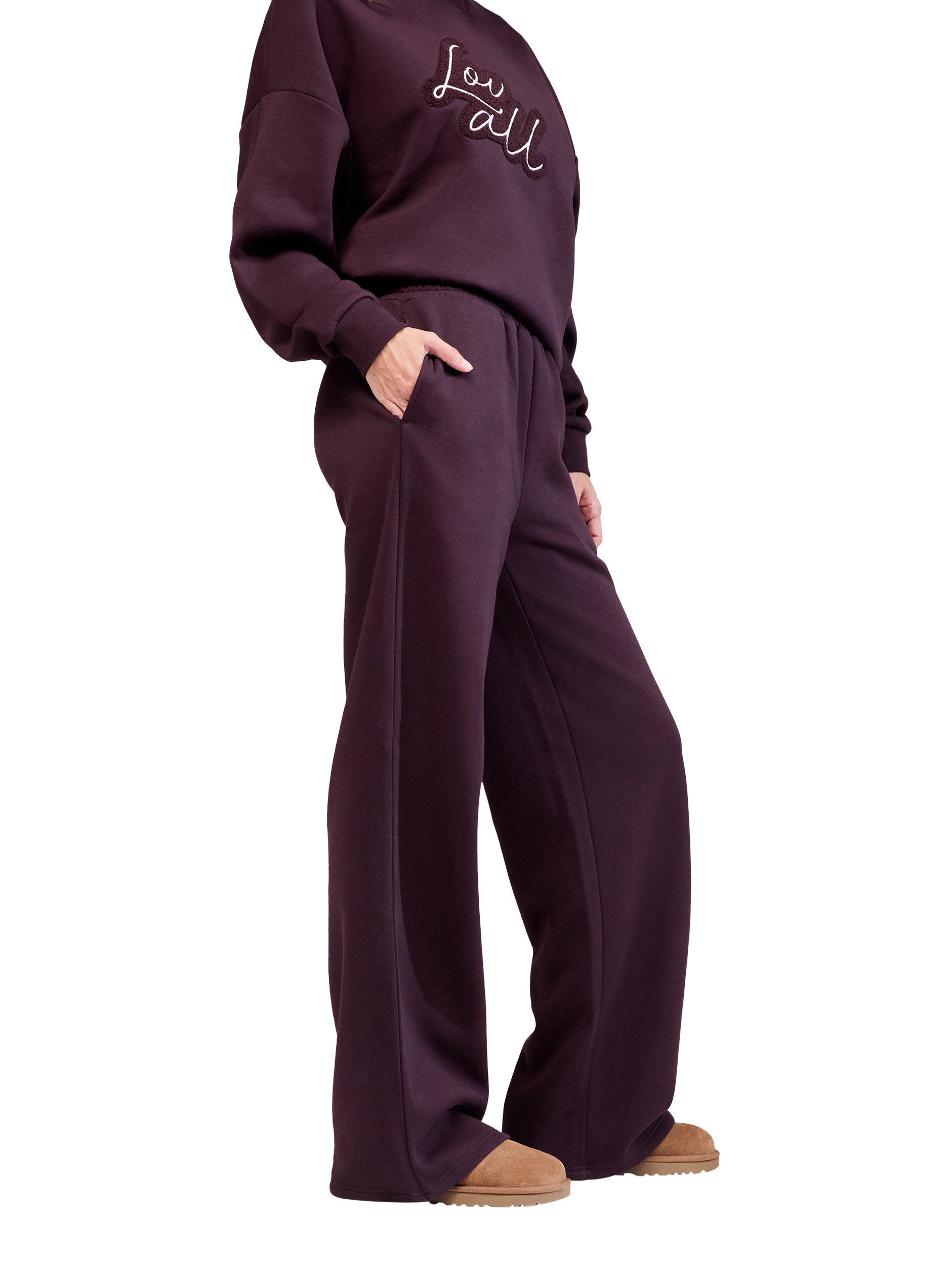 Product image 2 of 4, which shows Lovall ALL SZN Wide Leg Joggers, Wine, 6