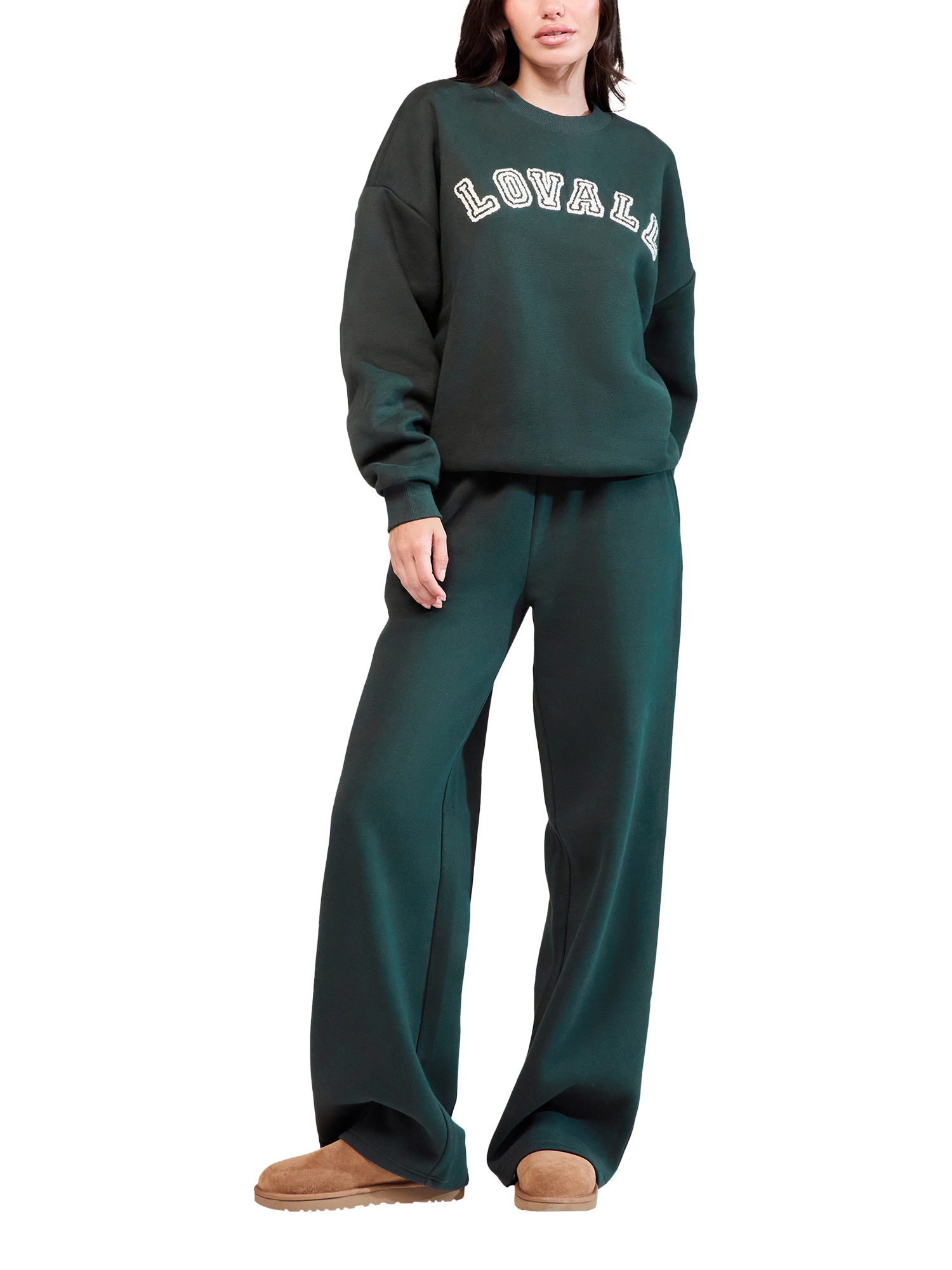 Product image 1 of 4, which shows Lovall ALL SZN Wide Leg Joggers, Pine, 6