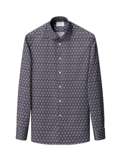 Eton Cotton Twill Regular Fit Geometric Wrinkle-Resistant Shirt, Navy, Navy