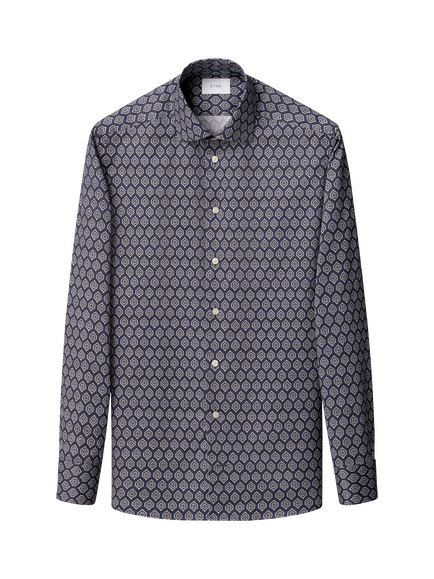 Eton Cotton Twill Regular Fit Geometric Wrinkle-Resistant Shirt, Navy, Navy