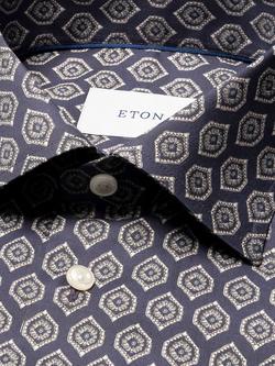 Eton Cotton Twill Regular Fit Geometric Wrinkle-Resistant Shirt, Navy - view 2, Navy