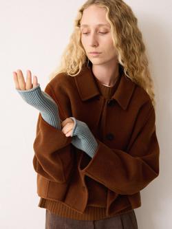 Jigsaw Wool Rich Fingerless Gloves, Blue - view 2, Blue