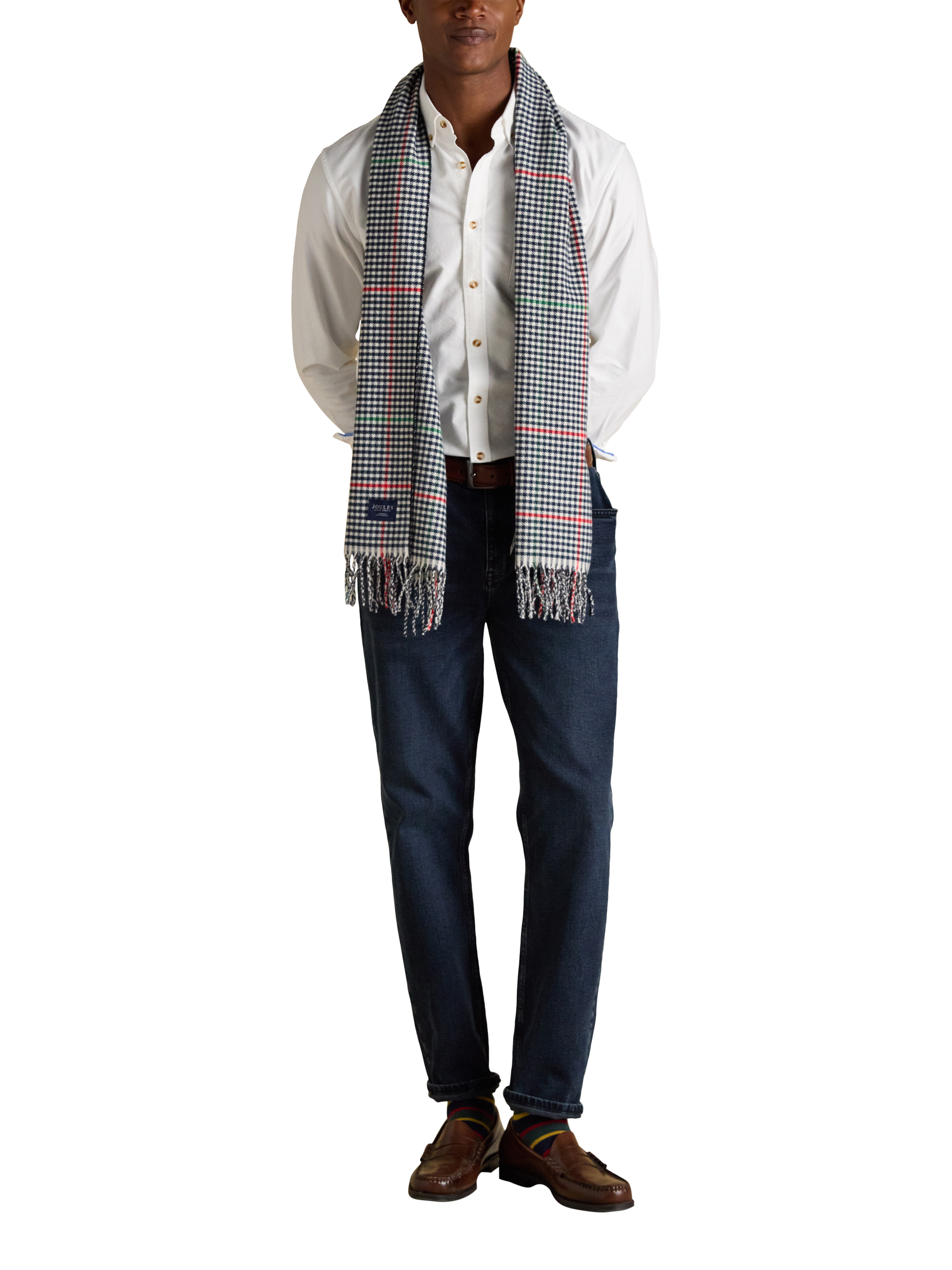 Product image 2 of 8, which shows Joules Langtree Check Scarf, Navy