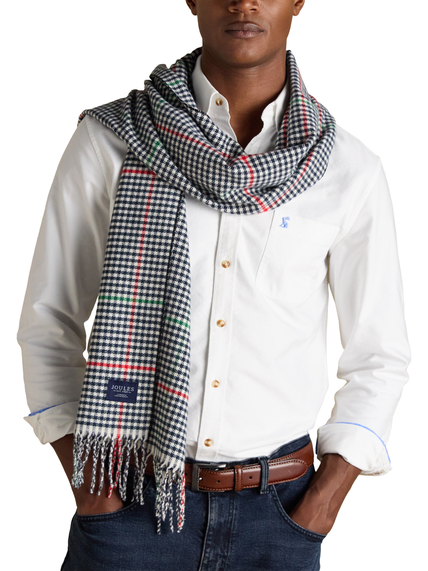 Product image 4 of 8, which shows Joules Langtree Check Scarf, Navy