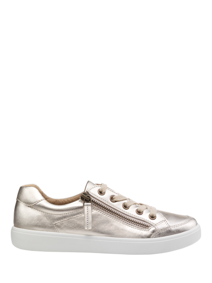 Hotter Chase II Leather Zip and Go Trainers, Soft Gold, Soft Gold