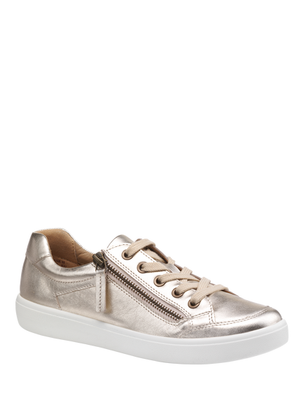 Hotter Chase II Leather Zip and Go Trainers, Soft Gold - view 2, Soft Gold