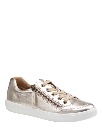 Hotter Chase II Wide Fit Leather Zip and Go Trainers, Soft Gold - view 2, Soft Gold