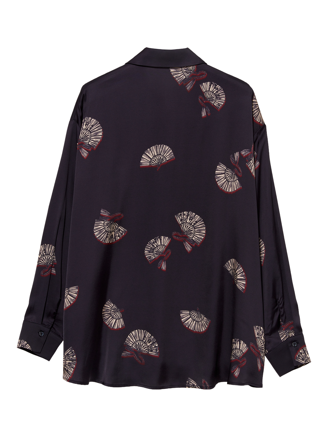 Product image 2 of 2, which shows SISLEY Oversized Satin Fan Print Shirt , Black, L