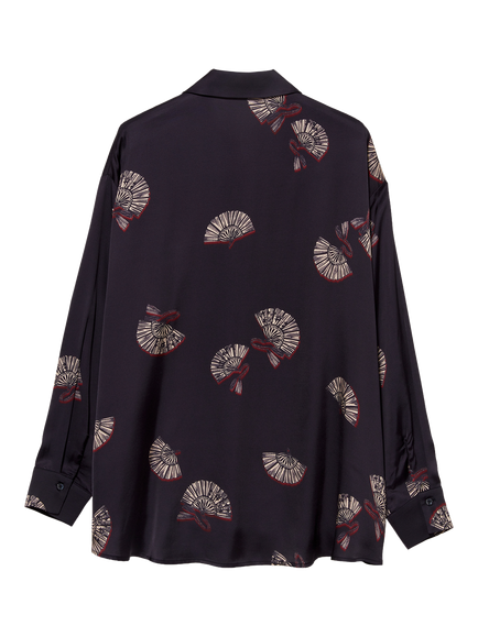 SISLEY Oversized Satin Fan Print Shirt - view 2, Black