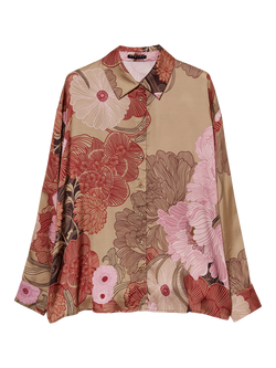 SISLEY Oversized Satin Floral Print Blouse, Red/Multi