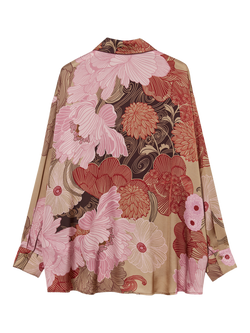 SISLEY Oversized Satin Floral Print Blouse - view 2, Red/Multi