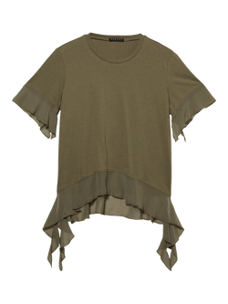 SISLEY Loose Fit Crew Neck Ruched Cotton T-Shirt, Military Green, Military Green