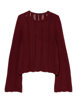 SISLEY Bell Sleeve Textured Stitch Jumper, Bordeaux