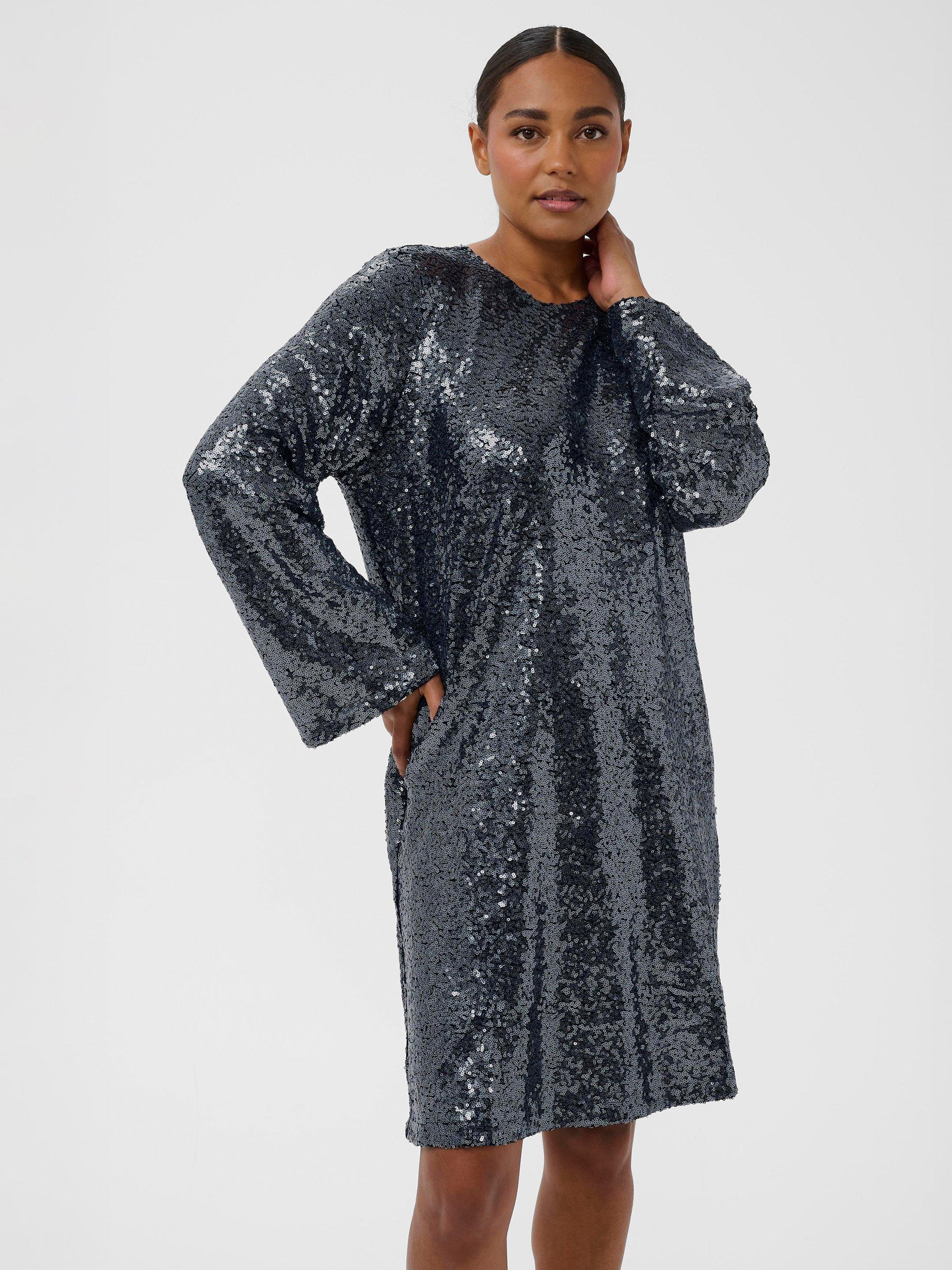 Product image 1 of 6, which shows KAFFE KAlau Sequin Mini Dress, Dark Silver, XS