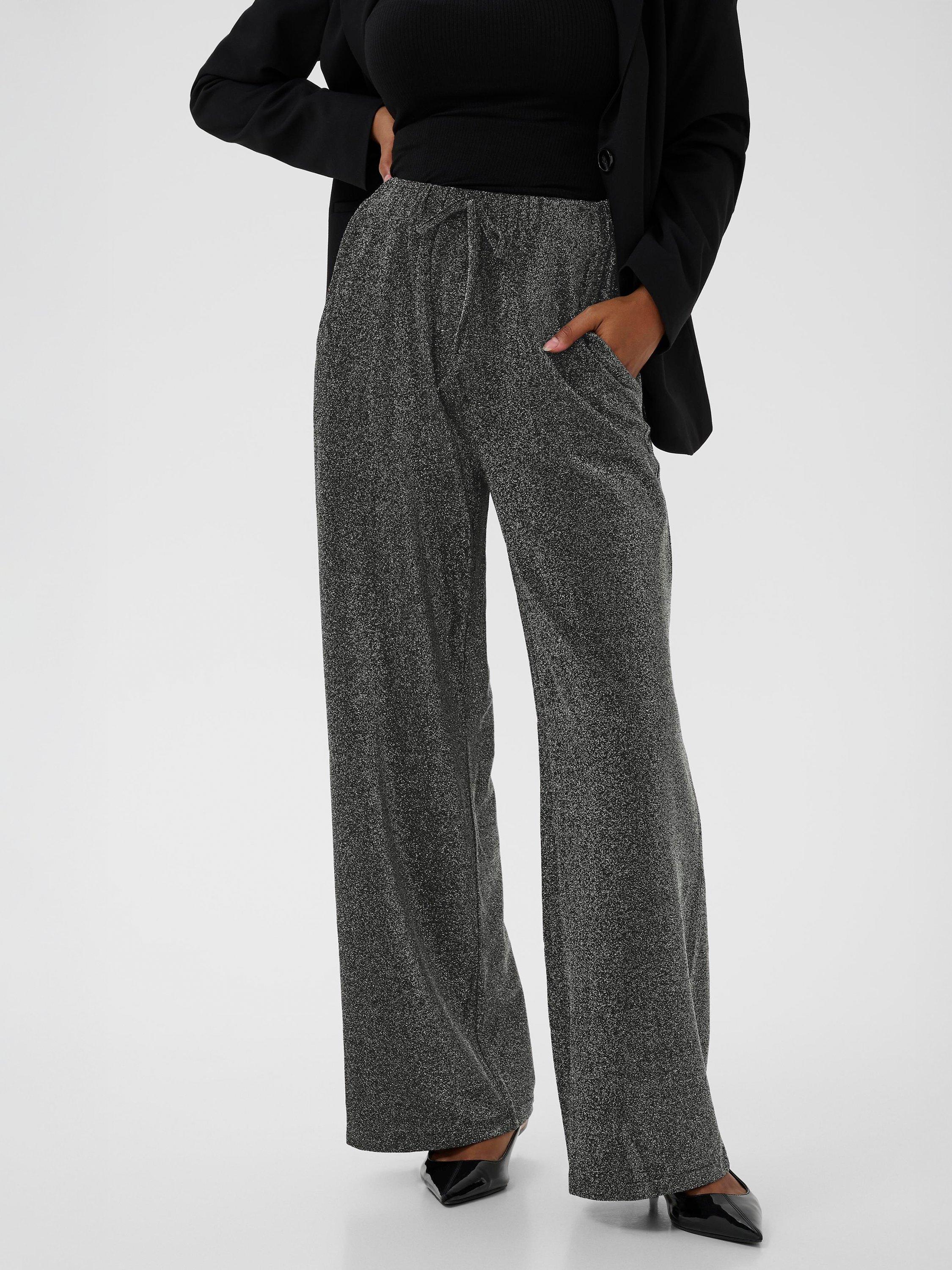 Product image 1 of 6, which shows KAFFE KArita Glitter Trousers, Metallic Silver, XS