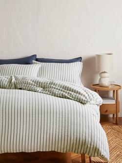 John Lewis Mia Stripe Pure Cotton Weave Bedding - view 2, Avocado