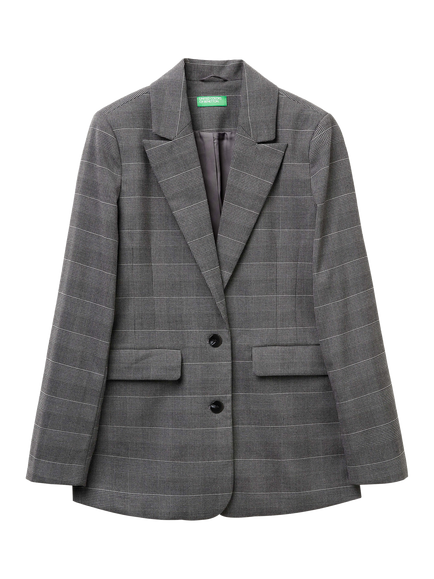 Benetton Tailored Yarn-Dyed Checked Blazer, Grey/Multi