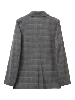Benetton Tailored Yarn-Dyed Checked Blazer - view 2, Grey/Multi