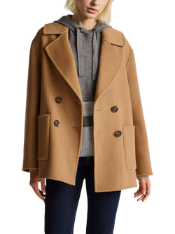 Benetton Short Double Breasted Wool Blend Coat, Beige