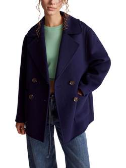 Benetton Short Double Breasted Wool Blend Coat, Blue