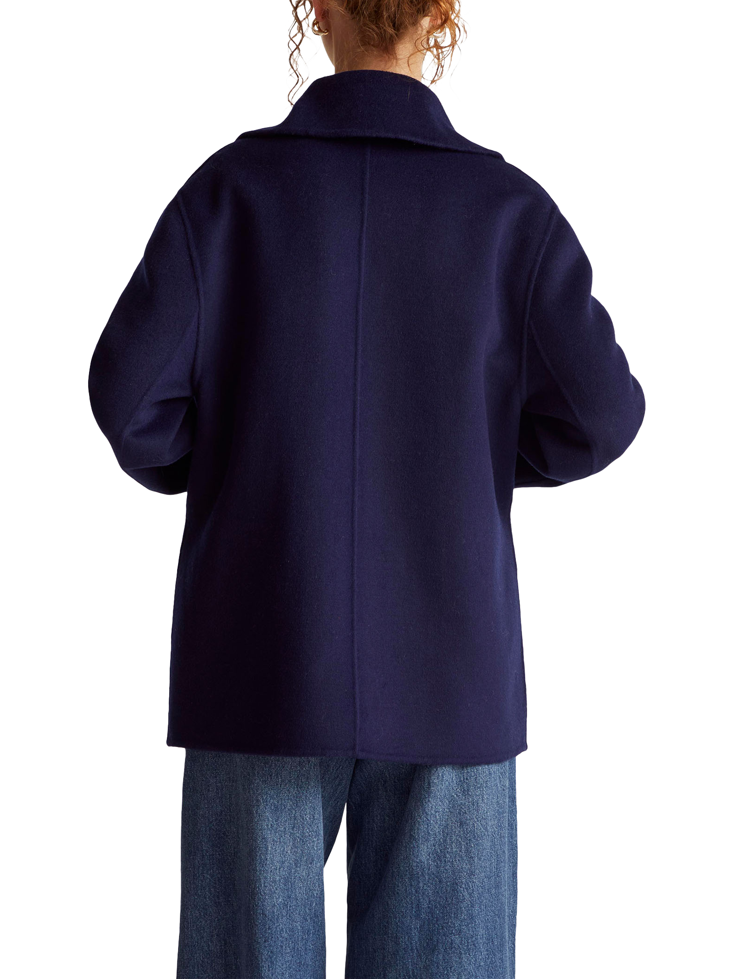Product image 2 of 5, which shows Benetton Short Double Breasted Wool Blend Coat, Blue, XS