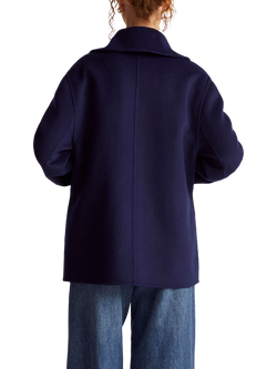 Benetton Short Double Breasted Wool Blend Coat - view 2, Blue