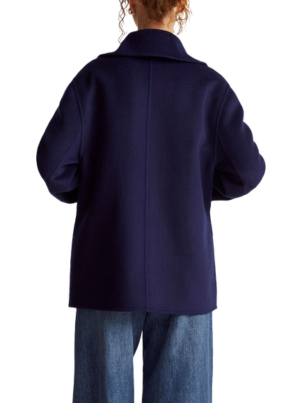 Benetton Short Double Breasted Wool Blend Coat - view 2, Blue