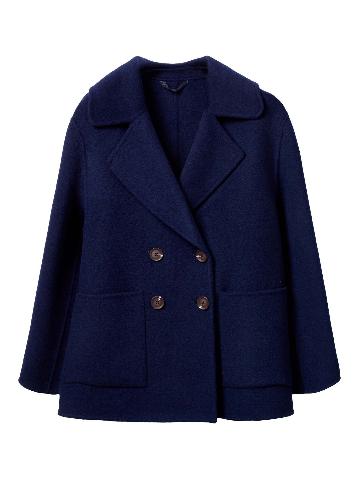 Product image 4 of 5, which shows Benetton Short Double Breasted Wool Blend Coat, Blue, XS
