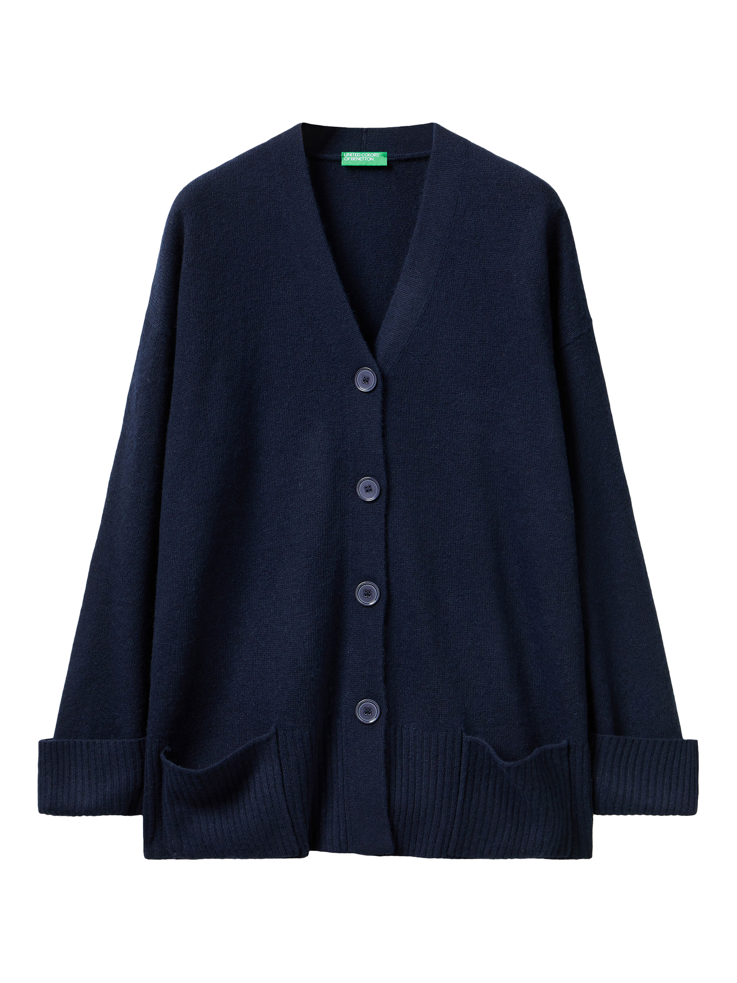 Benetton Relaxed Fit V-Neck Cardigan, Blue