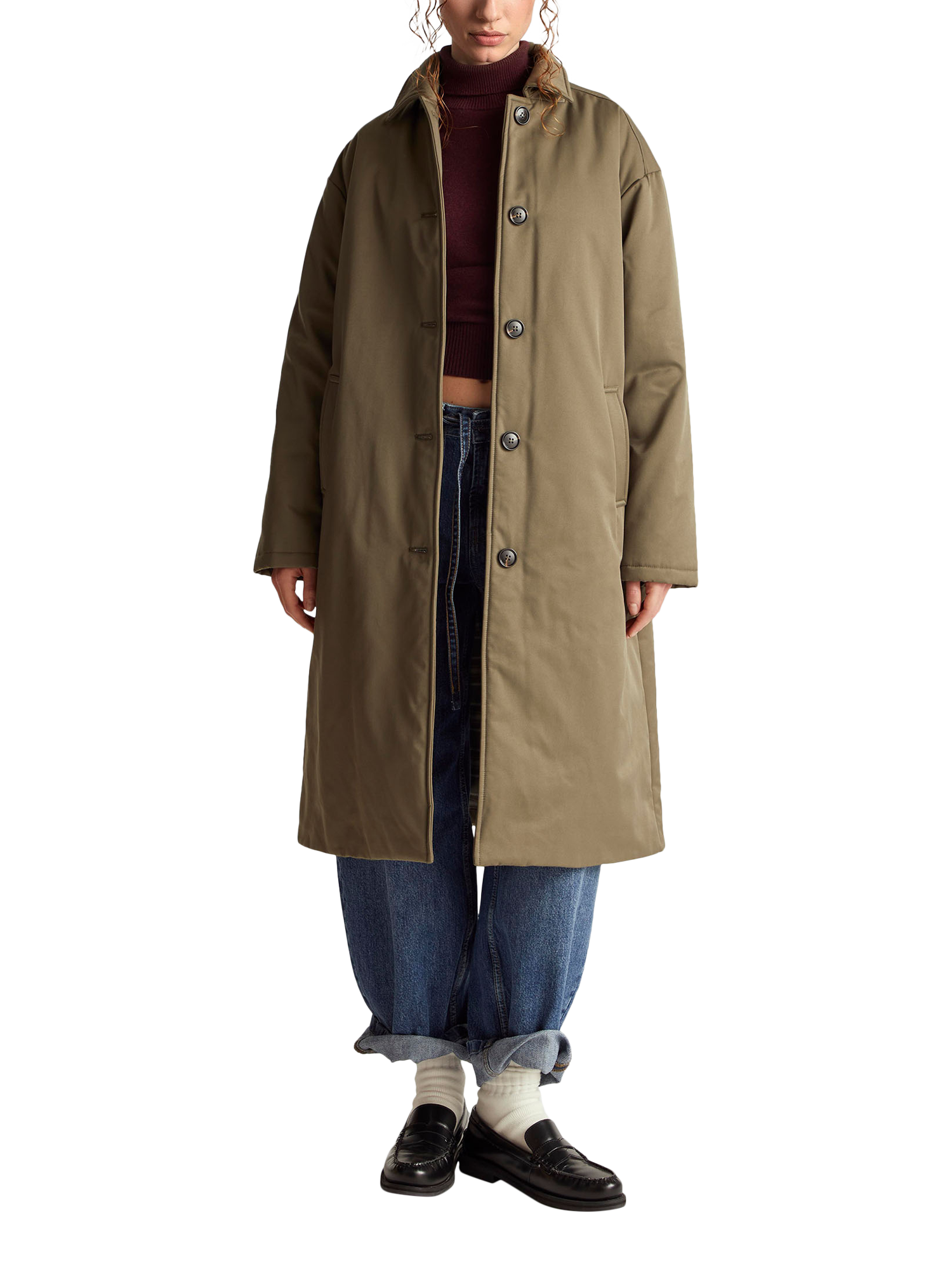 Product image 1 of 3, which shows Benetton Longline Cotton Blend Jacket , Green, XS