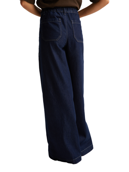 Benetton Cargo Wide Leg Cotton Denim Trousers - view 2, Blue