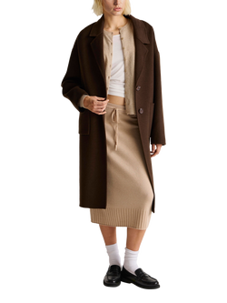 Benetton Longline Wool Blend V-Neck Coat, Brown