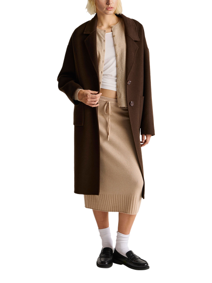 Benetton Longline Wool Blend V-Neck Coat, Brown