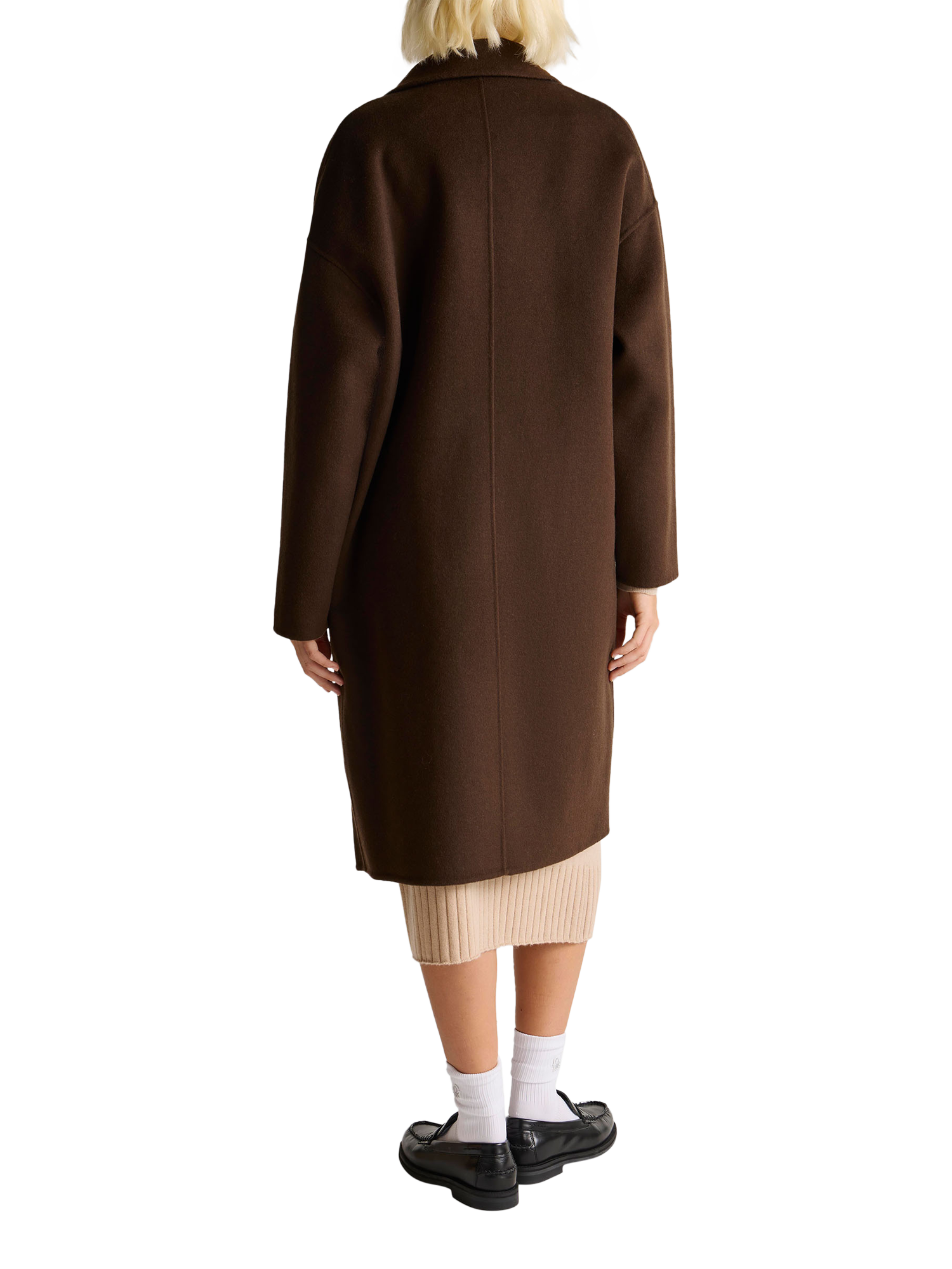 Product image 2 of 3, which shows Benetton Longline Wool Blend V-Neck Coat , Brown, XS
