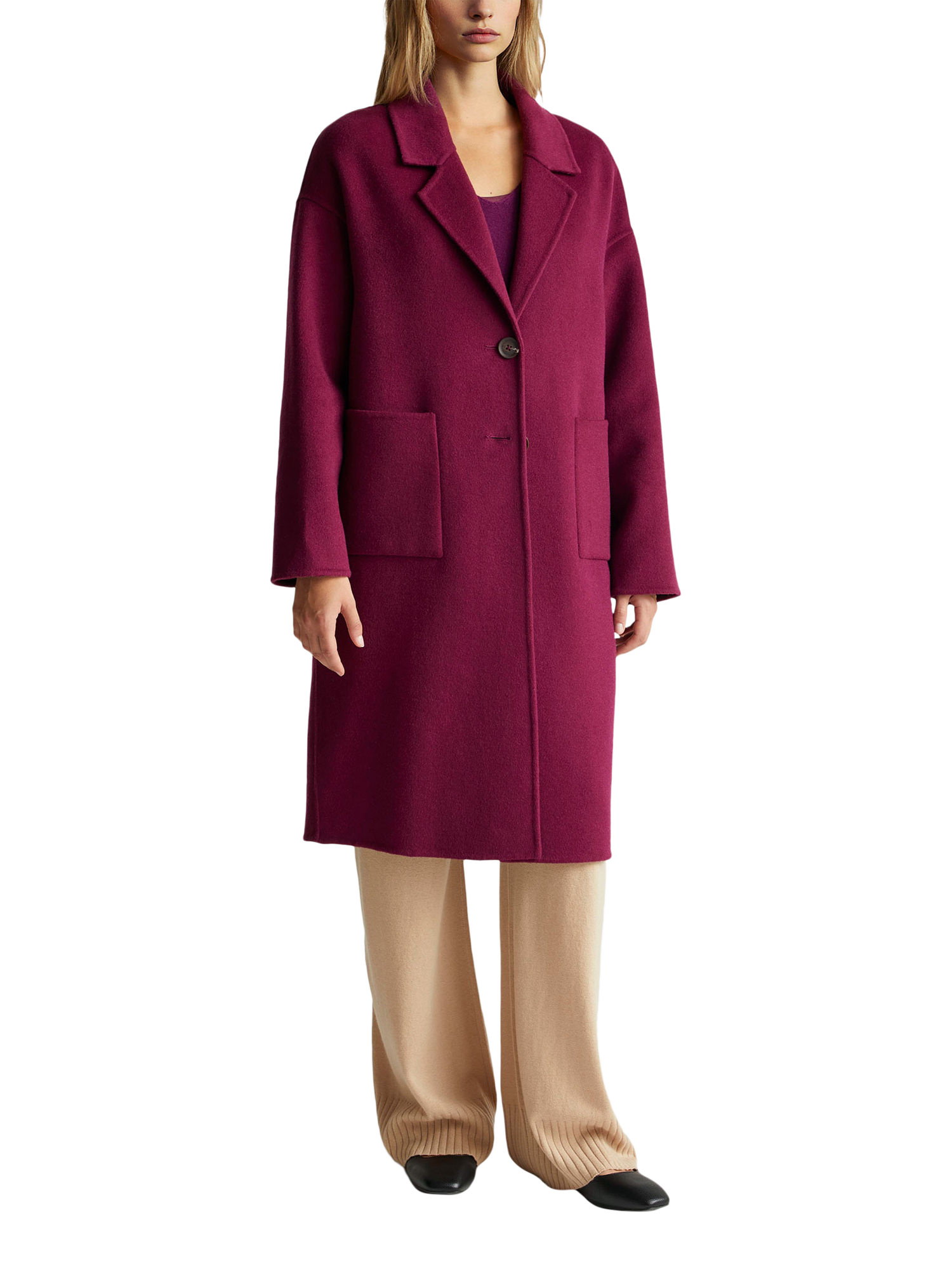 Product image 1 of 3, which shows Benetton Wool Blend Dropped Shoulder Coat , Violet, XS