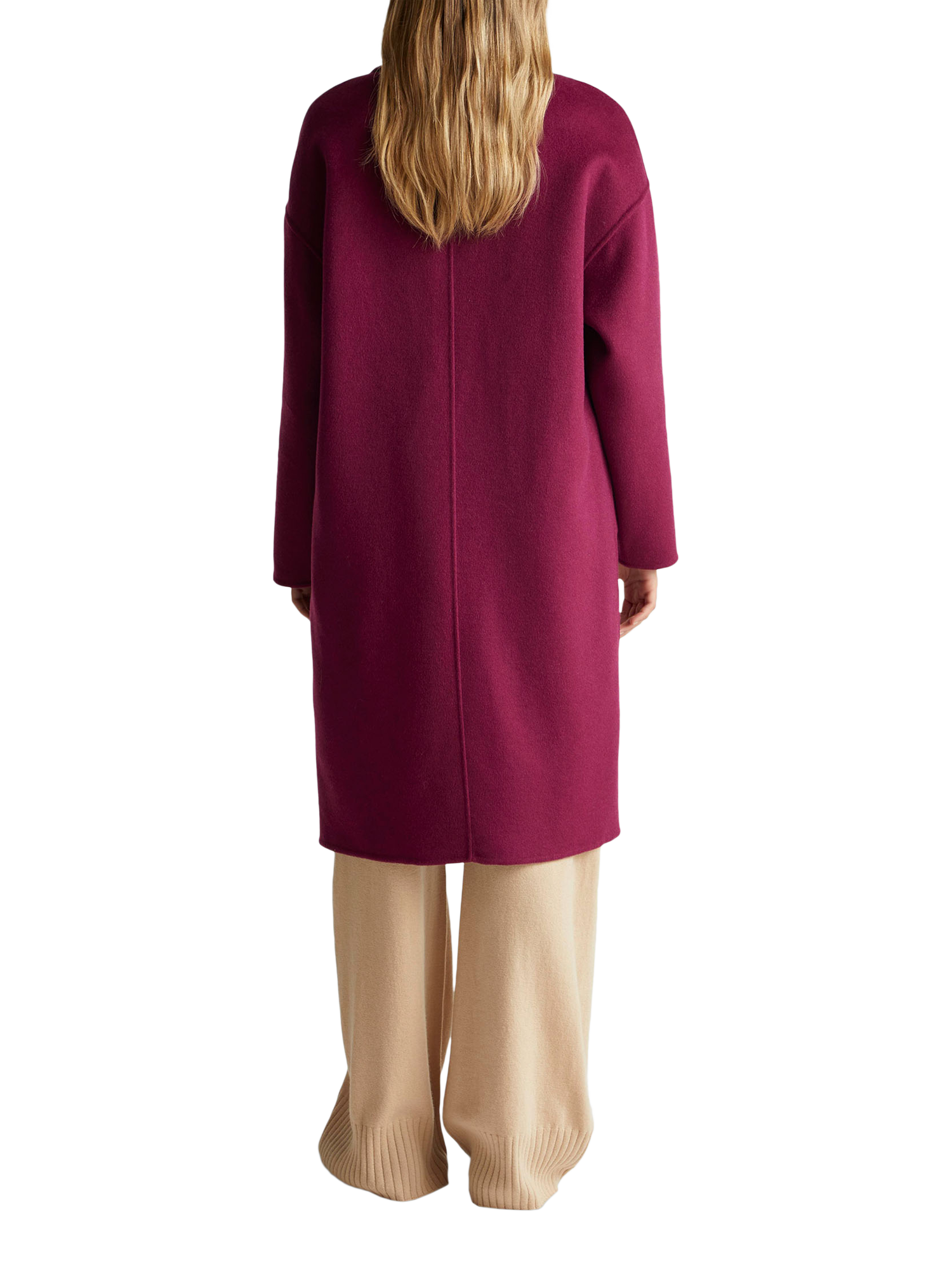 Product image 2 of 3, which shows Benetton Wool Blend Dropped Shoulder Coat , Violet, XS