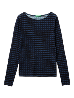 Benetton Long Sleeve Geometric Print T-Shirt, Blue