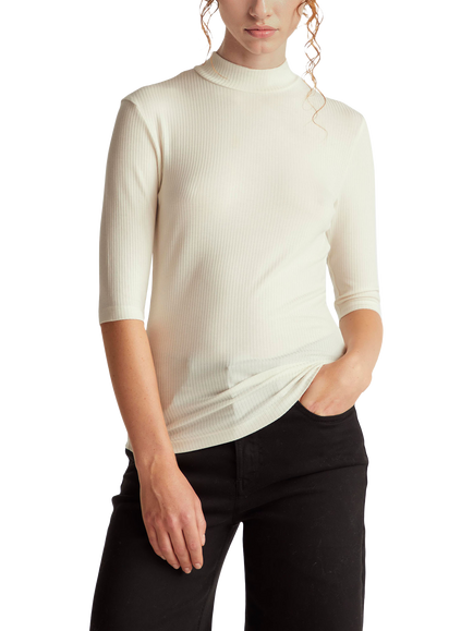 Benetton Slim Fit High Neck Ribbed Top, White