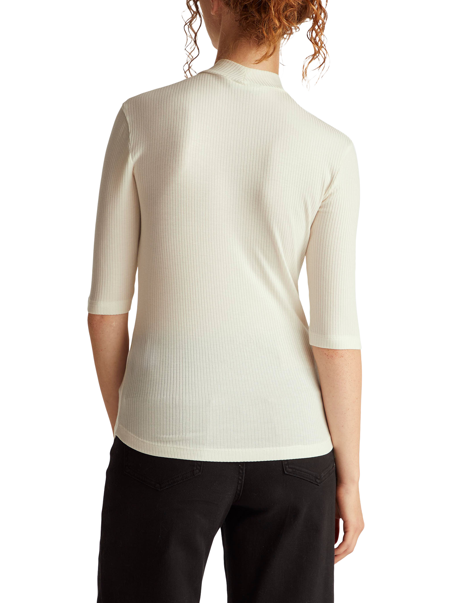 Product image 2 of 5, which shows Benetton Slim Fit High Neck Ribbed Top, White, XS