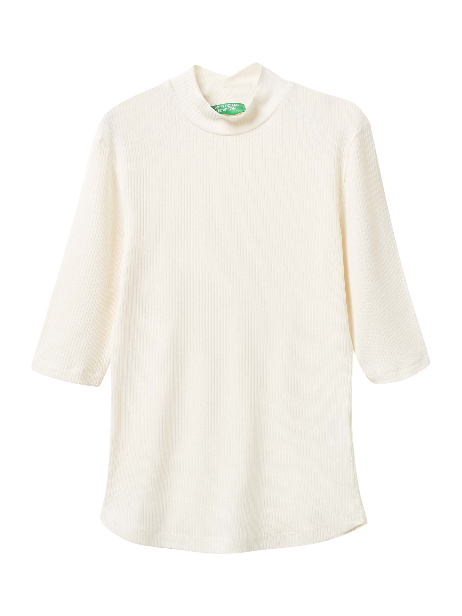 Product image 4 of 5, which shows Benetton Slim Fit High Neck Ribbed Top, White, XS