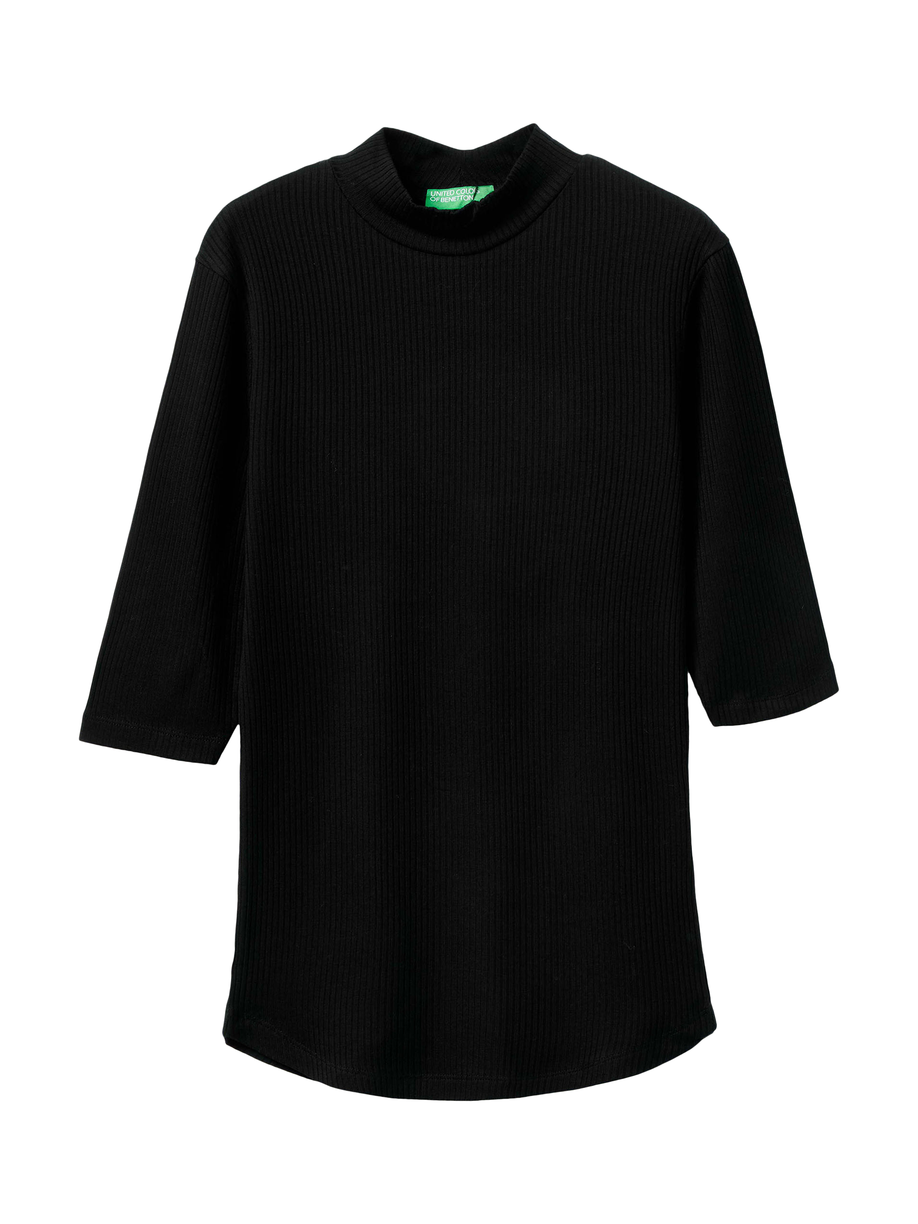Product image 1 of 2, which shows Benetton Slim Fit High Neck Ribbed Top, Black, XS