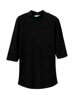 Benetton Slim Fit High Neck Ribbed Top, Black