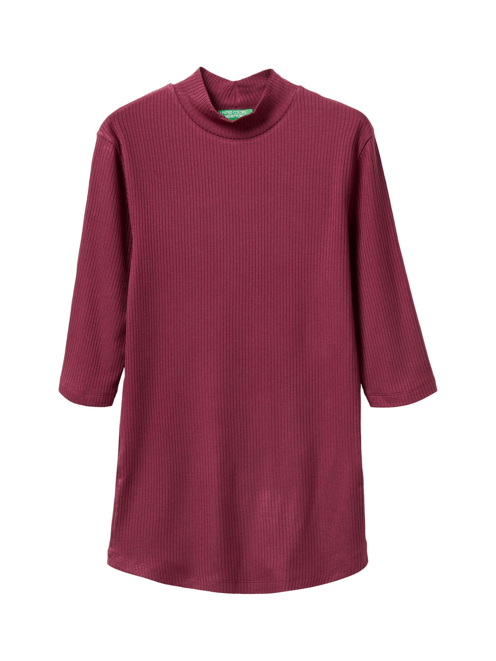 Product image 1 of 2, which shows Benetton Slim Fit High Neck Ribbed Top, Plum, XS